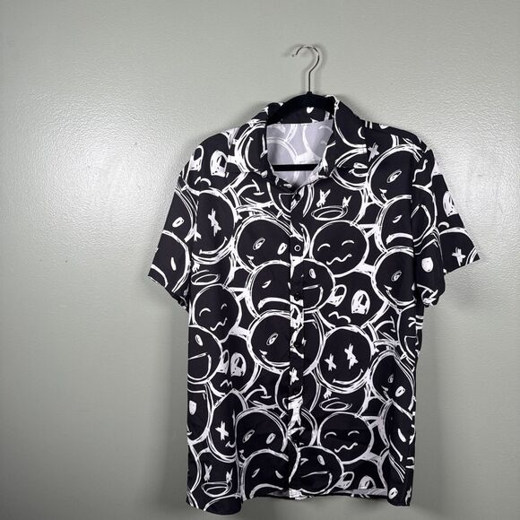 Men's Size Small Button Up Black Party Rave Emojis Shirt - Picture 1 of 7